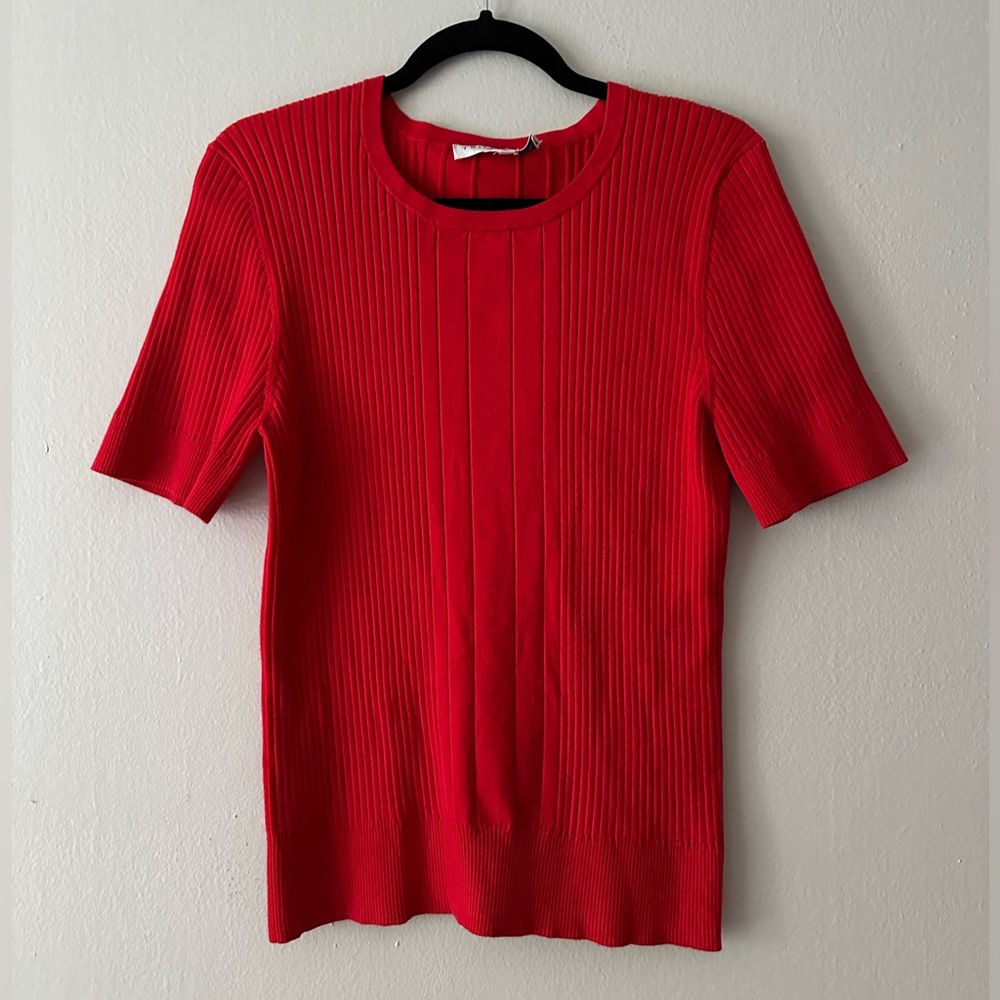 Trina Turk Woman’s Knit Top T-Shirt Red Stretch Size XL Short Sleeve Preppy EUC